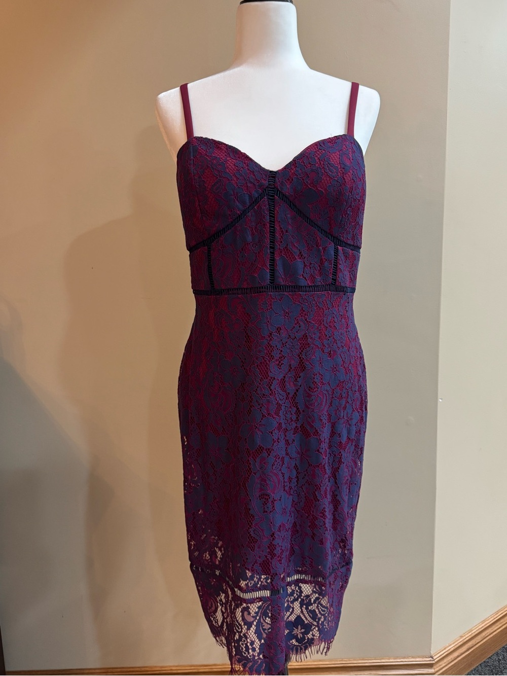 NEW | Guess Burgundy | Navy | Purple | Lace | Midi Slip Dress | 10